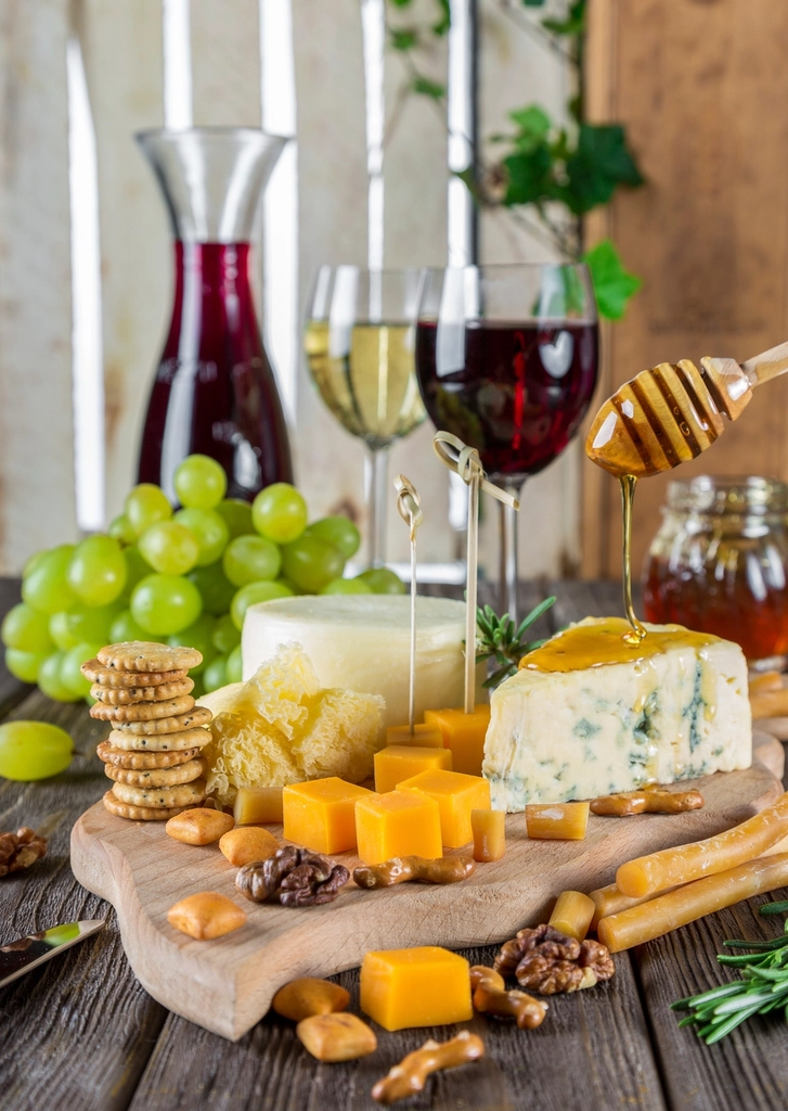 Free red wine, cheese image